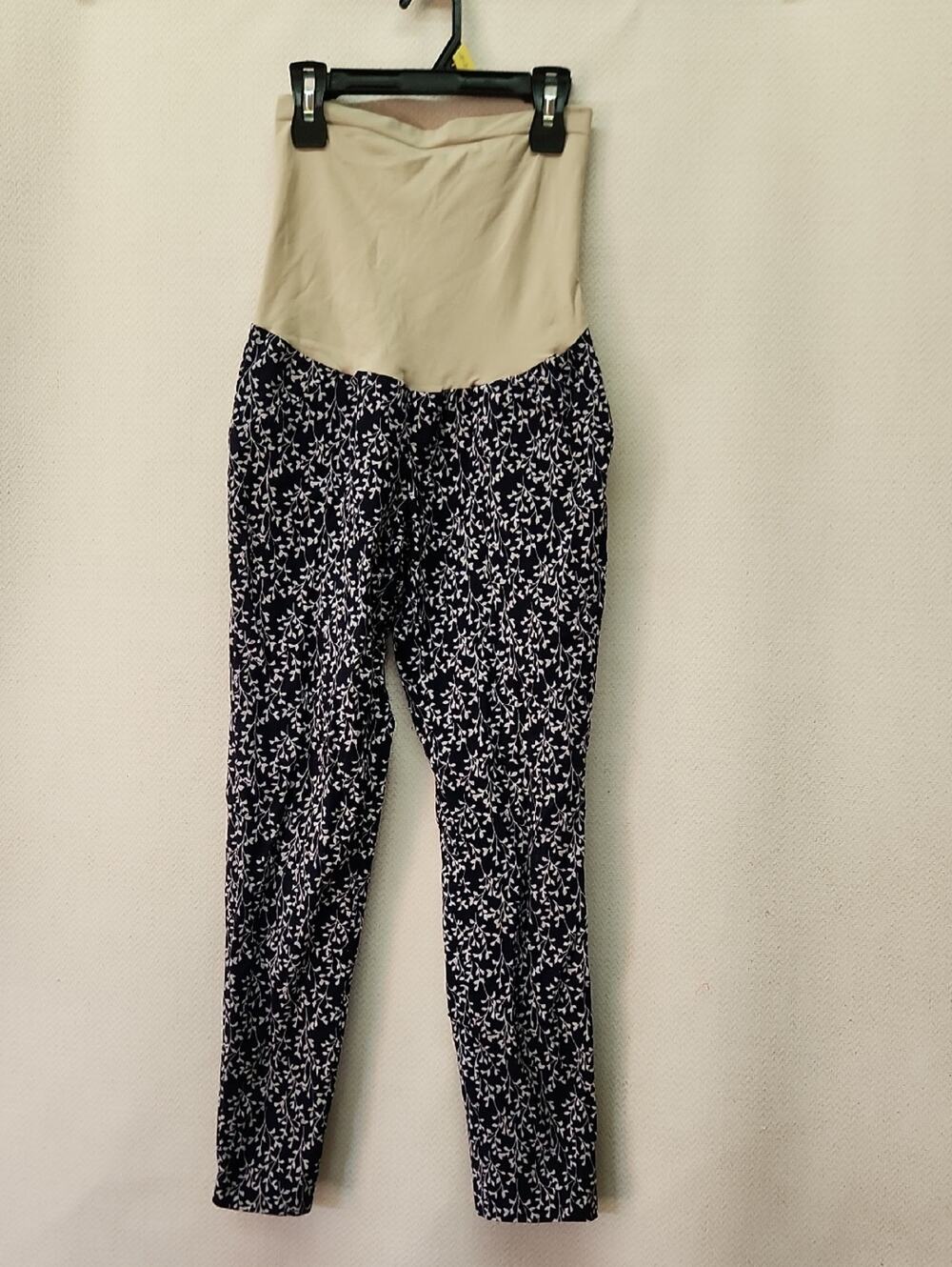 Motherhood Navy Floral Maternity Skinny Leggings with Beige Support Panel